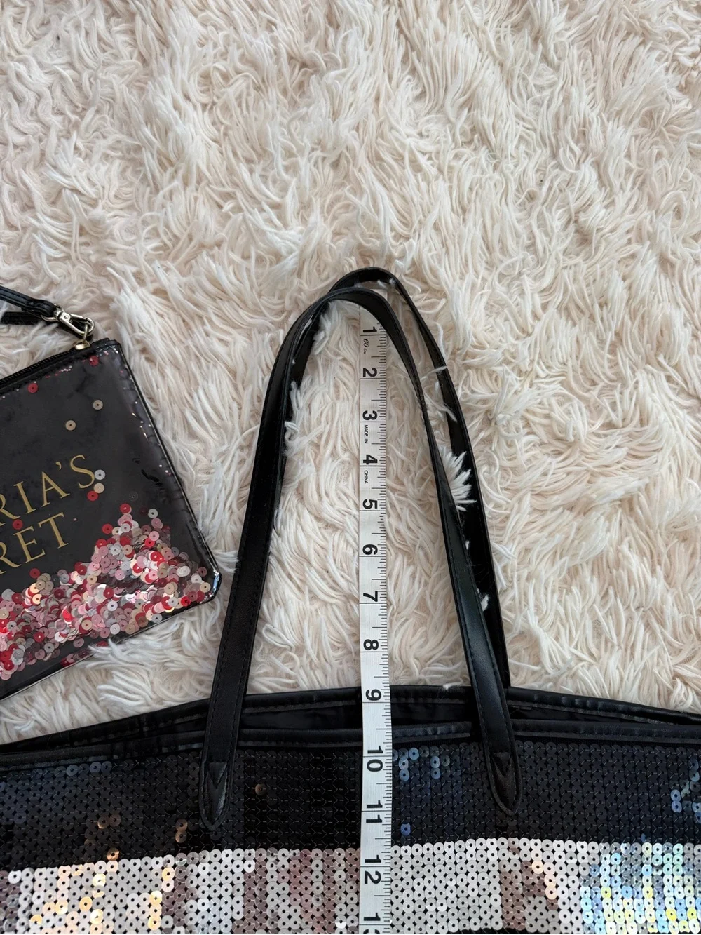 Victoria’s Secret Sequin Stripe Large Tote Bag + Wristlet Black Multicolor